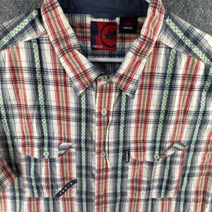 Mecca Button Up Shirt Men 2XL Short Sleeve Plaid Cotton Red Blue Green Pockets